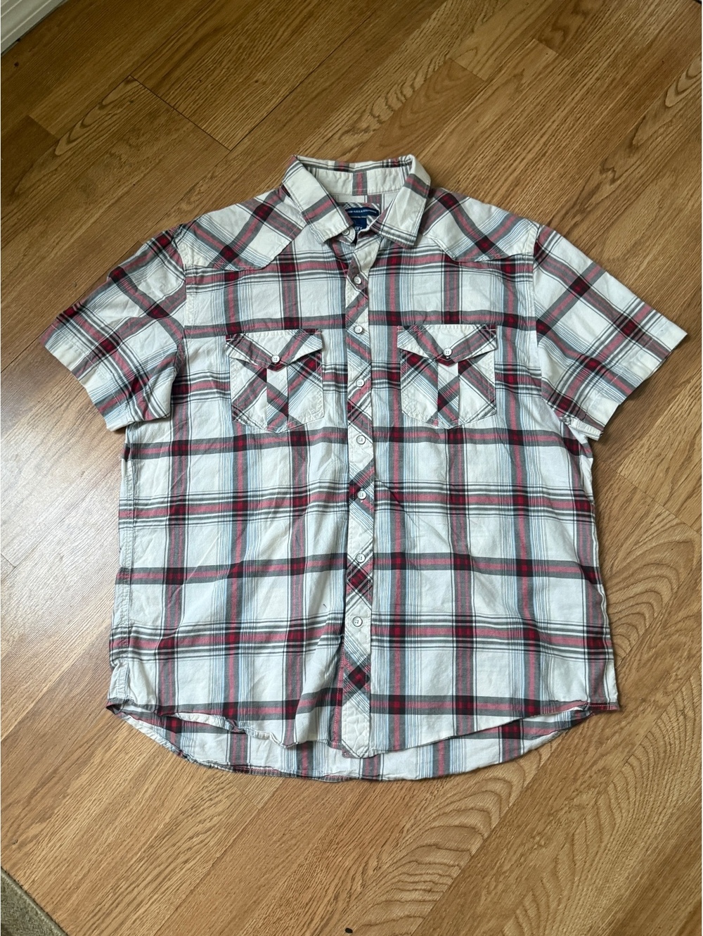 old navy western fit short sleeve plaid shirt xl